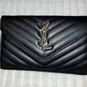 Quilted Black Leather Wallet on Chain
